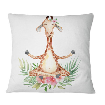 Dessin de girafe avec fleurs tropicales II - Coussin décoratif pour enfants