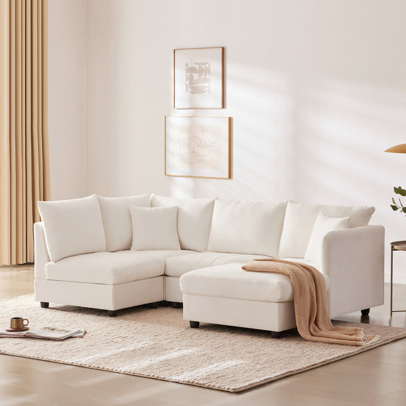 Canapé modulaire moderne à rayures verticales 89 * 79 ", Tissu blanc