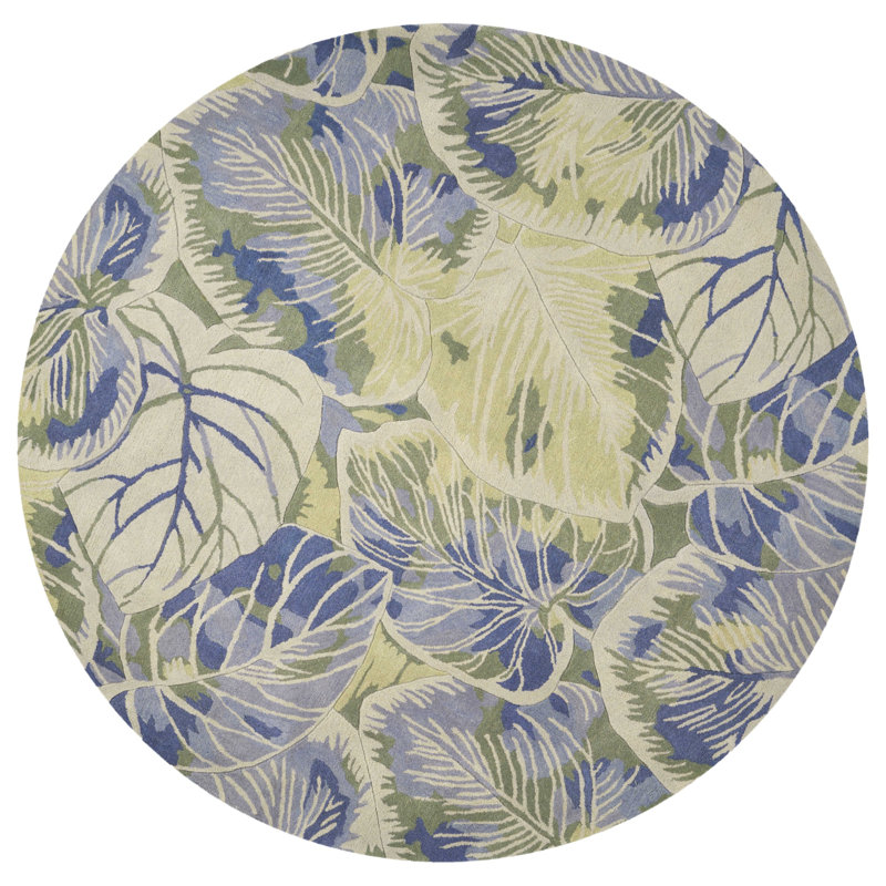 Tapis en laine bleu ou vert, Rond 5 pi 6 po
