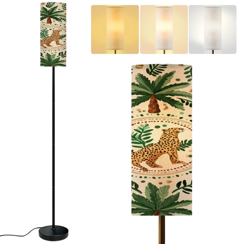  68.5" Standing Floor Lamp Summer ceramic tile tropical palm tree Dimmable Metal Pole Lamp with Linen Lampshade LED Bulb Included