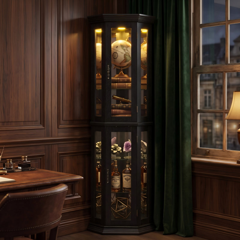 Vitrine de coin noire éclairée, Noir