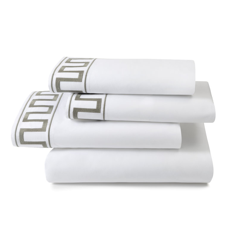 Greek Key Flat Sheet by Erin Gates, Queen Coverlet / Bedspread, White/Gray
