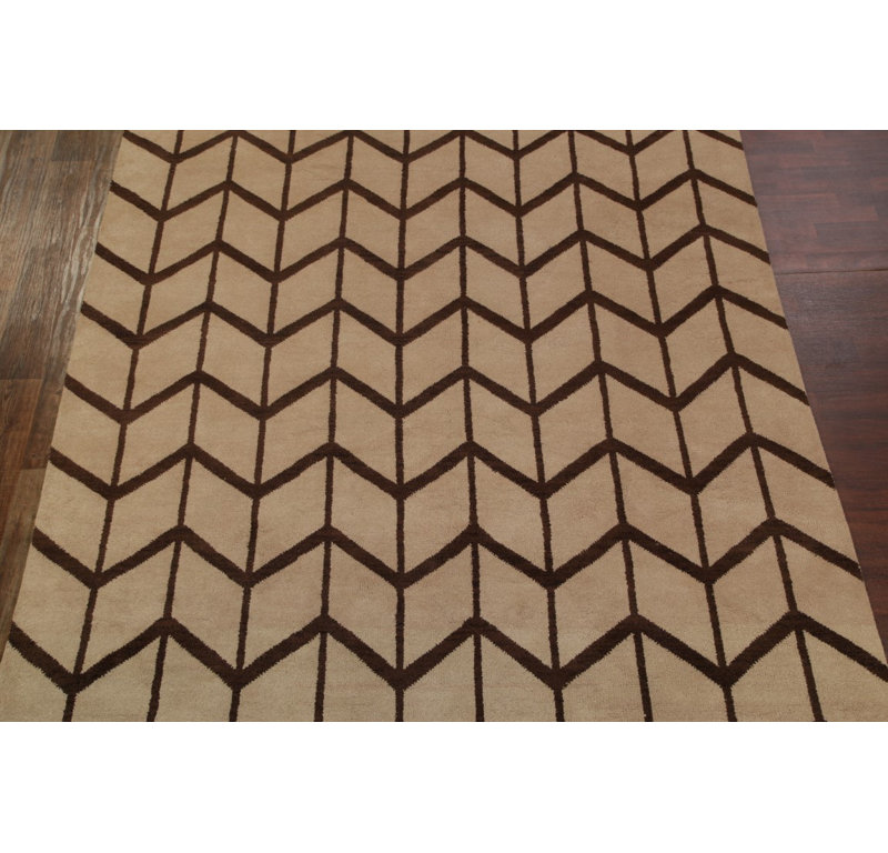 Tapis unique beige / ivoire en laine noué à la main 10 pi x 13 pi Senac Trellis One-of-a-Kind Senac