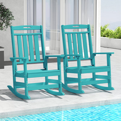 Set of 2 HDPE Rocking Chairs – All-Weather Heavy-Duty Patio Rockers with High Back for Porch, Lawn & Garden Comfort