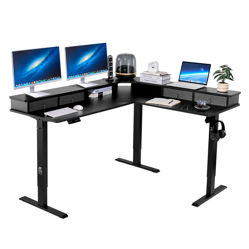 Bureau de jeu en L à hauteur réglable avec tiroirs en L
