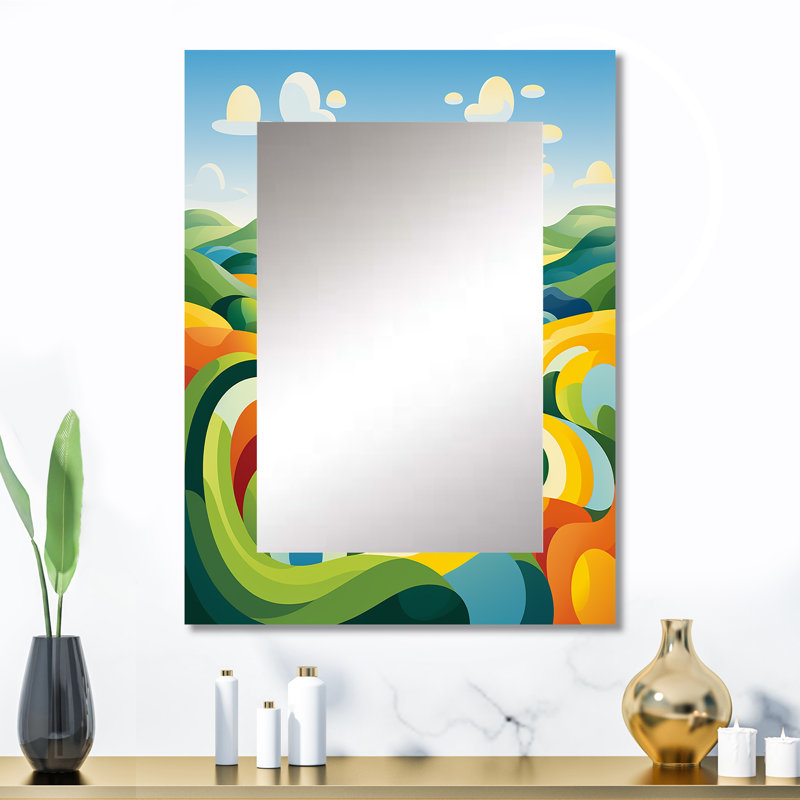 Modern bold farm horizon I - Meadow Large Wall Mirror, Traditional Decorative Mirror, Printed Metal Art, 32" x 24"