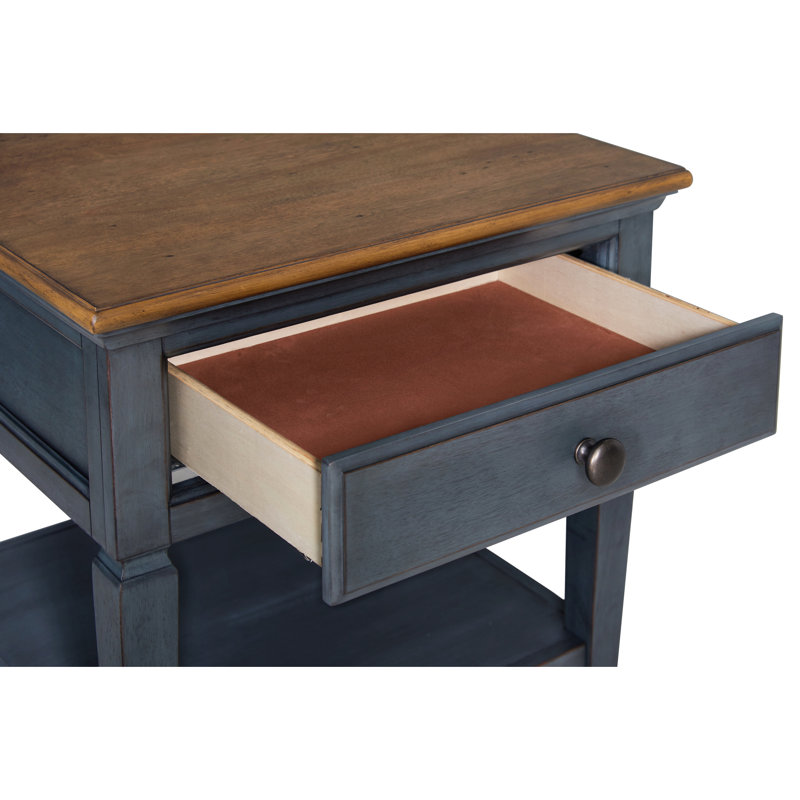 Table de bout 24 po, finition bleue en velours côtelé, un tiroir et une tablette, sans assemblage Console de 24 po, bleu, avec tablette
