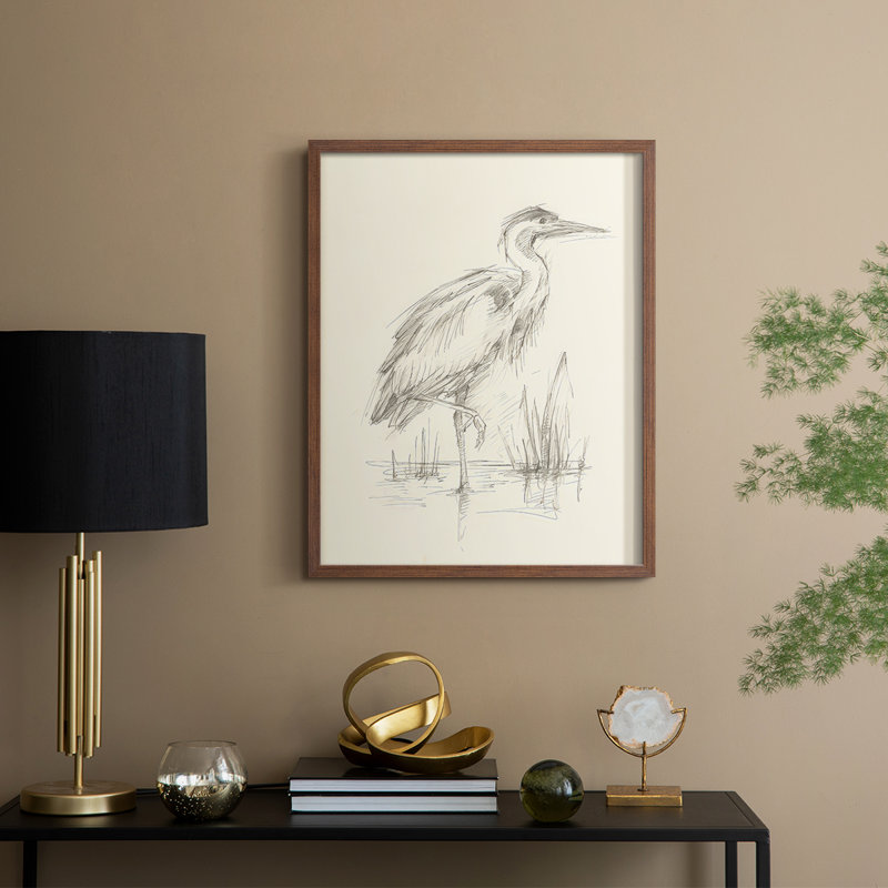 «Waterbird S Croquis», reproduction d'art encadrée - bois massif, Noyer, H 11 po x l 9 po
