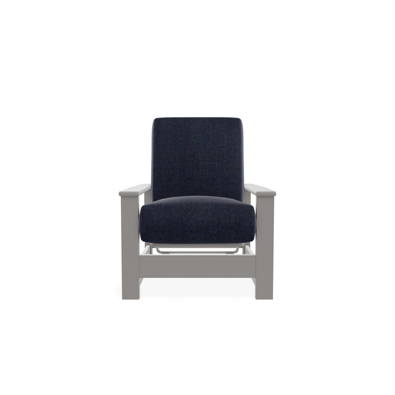 Chaise avec accoudoirs à coussin profond en polymère de qualité marine Leeward, Gris chaleureux, Spectre indigo Sunbrella®