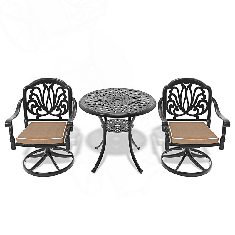 Ensemble de salle à manger 3 pièces en aluminium coulé toutes saisons comprenant 2 chaises pivotantes et une table ronde