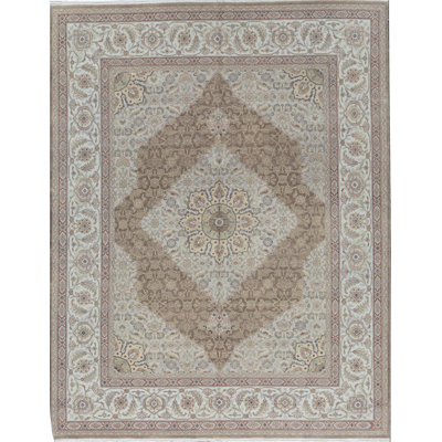 Tapis brun et ivoire de haute qualité noué à la main