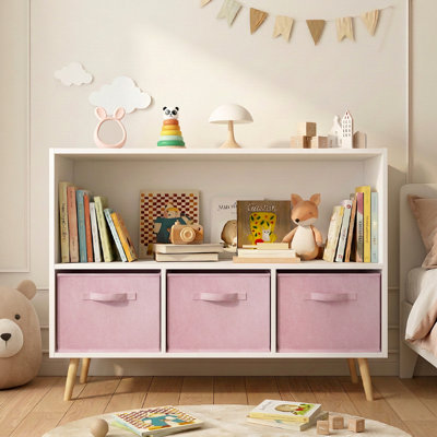 Meuble de rangement pour enfants avec 3 tiroirs pliables en tissu, tablette ouverte pour ranger les jouets, style bibliothèque/rangement pour enfants, idéal pour la salle de jeux, la chambre ou la chambre d'enfant.