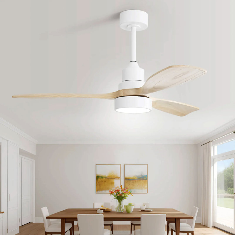 48 Inch Solid Wood Ceiling Fan With Dimmable Light 6 Speed Reversible DC Motor
