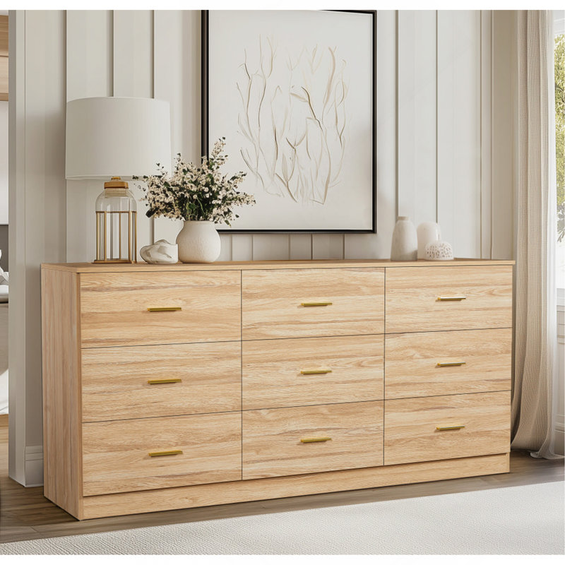 Elegant 9-Drawer Dresser - Modern Storage Cabinet with Gold-Toned Handles & Waterproof Finish, Brown