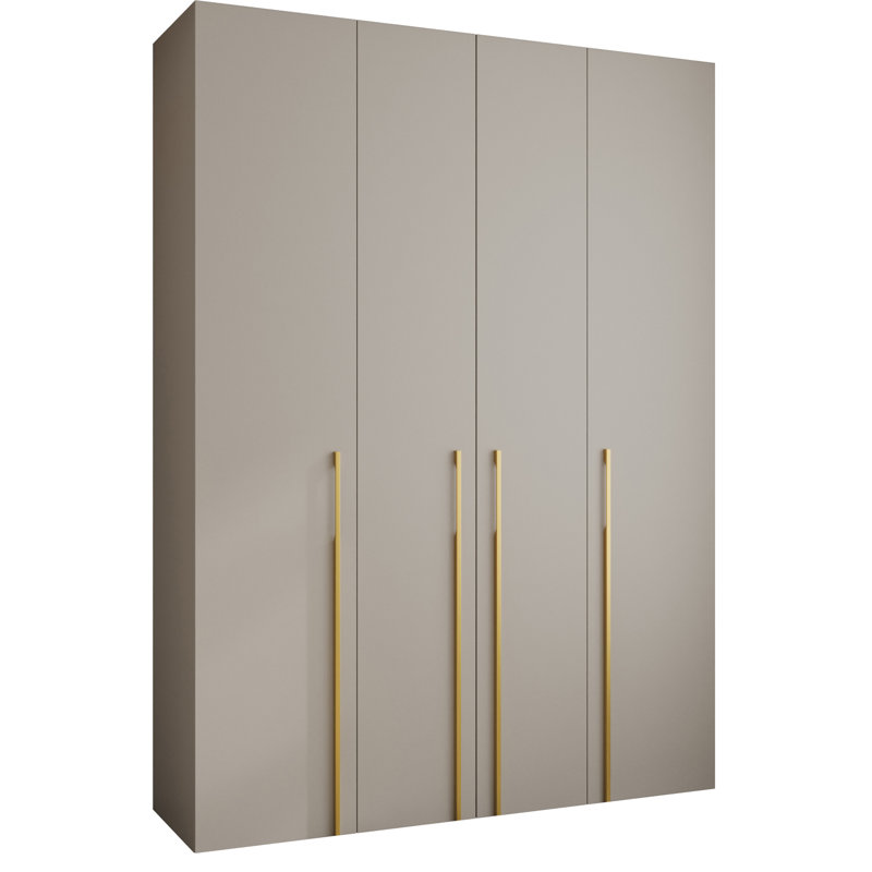 4 Door Manufactured Wood Wardrobe, cashmere + handles: gold, 245,5 H x 180 W x 50 D