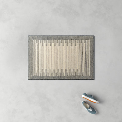 Rectangle Uptown Striped Handmade Hand Tufted Wool Area Rug in Beige/Gray
