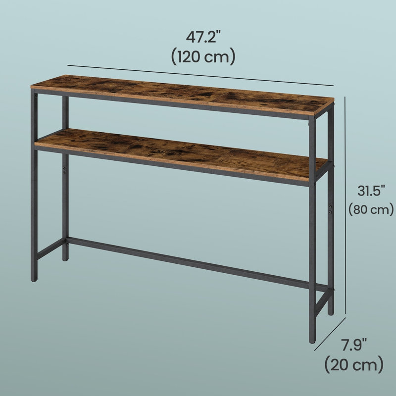Console pour couloir, table de canapé mince à 2 niveaux, 20 x 120 x 80 cm, table de couloir avec 2 tablettes, pour le salon, la chambre à coucher, brun rustique et noir encre
