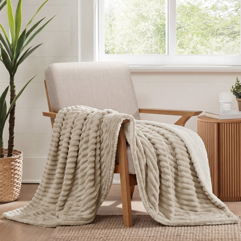 Bedsure 300gsm Soft Sherpa Fleece Blanket, GentleSoft Plush & Fluffy Spring Throw Gift, Beige, Throw