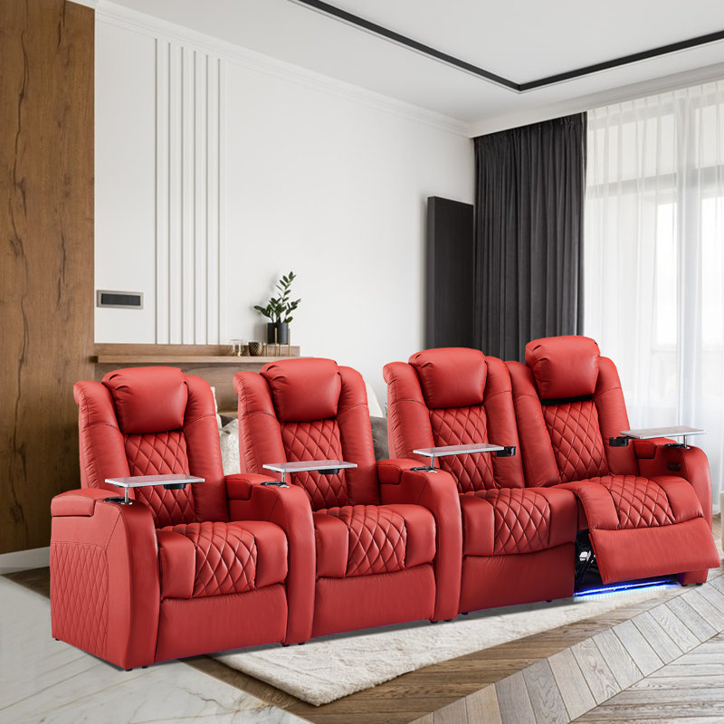 Siège de cinéma maison inclinable électrique en cuir avec porte-gobelet (rangée de 4 causeuses à gauche)