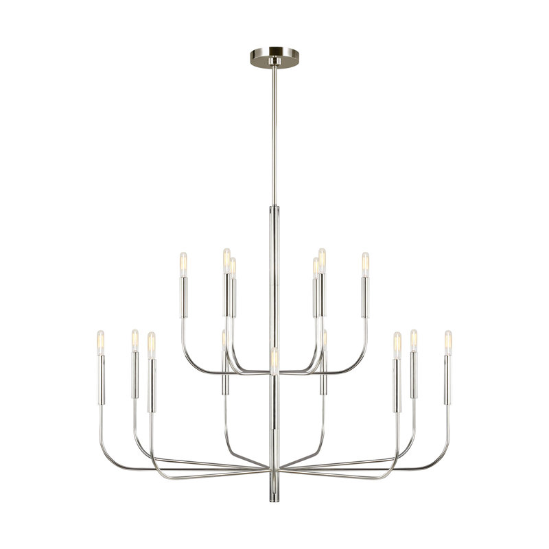 Lustre à niveaux 15 lumières style bougie Tedder, Nickel poli