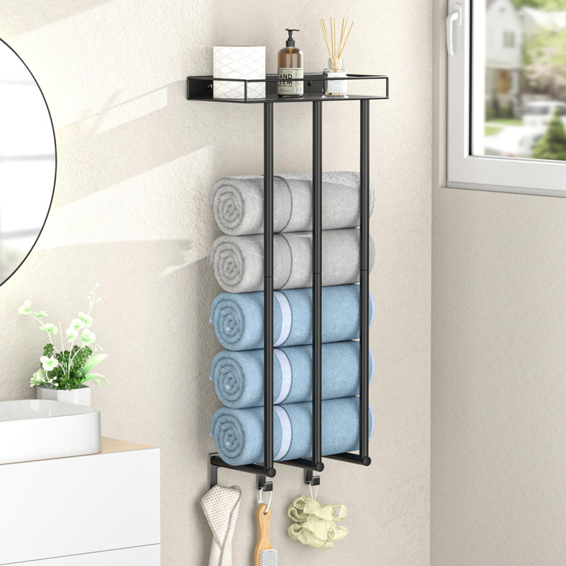 Rangement mural pour rouleau de serviettes avec support en métal, Noir