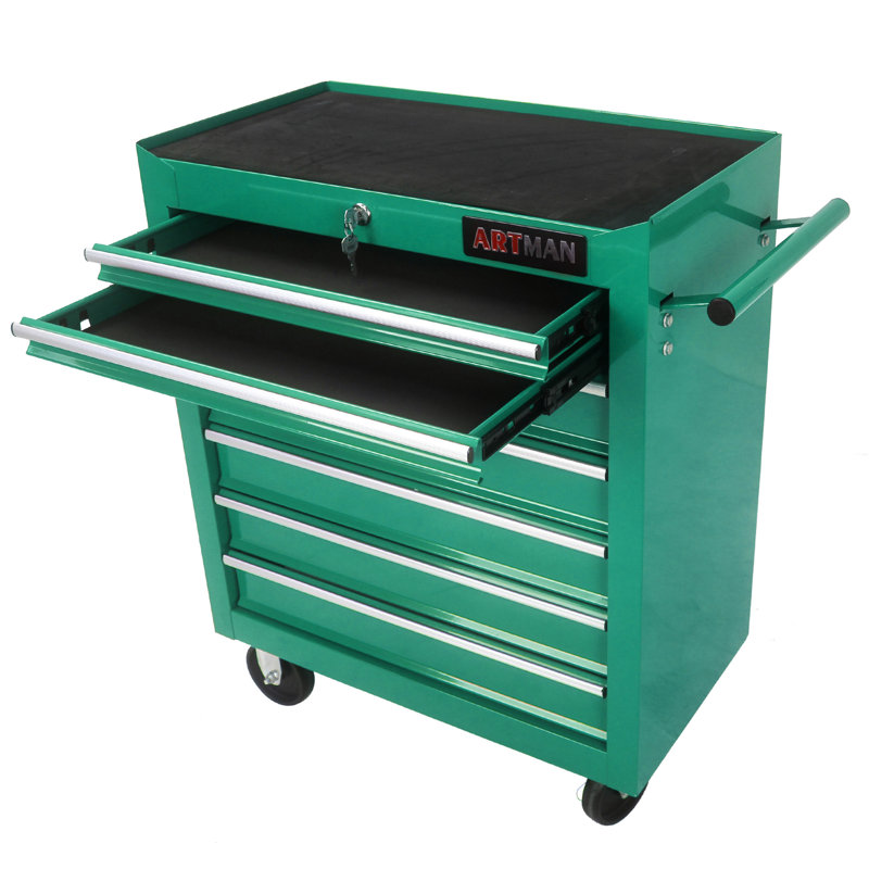7 DRAWERS MULTIFUNCTIONAL TOOL CART WITH WHEELS, Green
