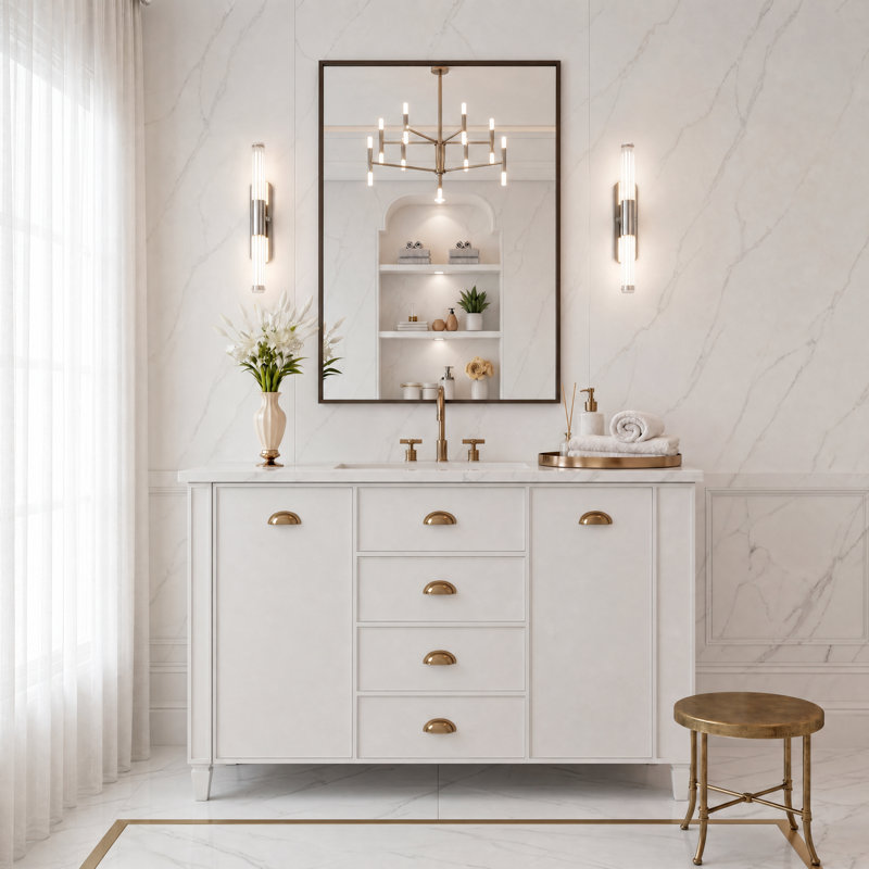 Miroir de salle de bain en verre trempé 4mm HD avec cadre en alliage d'aluminium, 36 po x 24 po