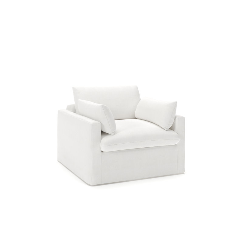 Luna Slipcovered Chair and a Half, Drusky Moonglow Sustain® Basketweave