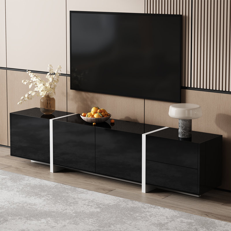 Meuble télé ultrabrillant avec tiroir et DEL pour téléviseur de 65 po ou moins, Noir