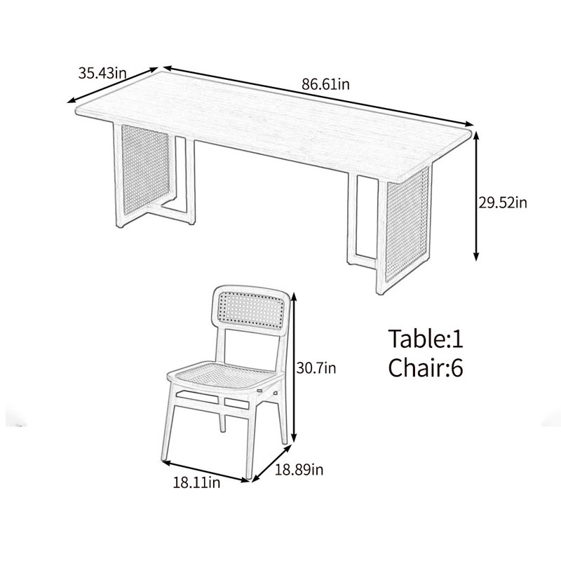 Ensemble de table de bon goût en bois massif, H 29,52 po x L 86,61 po x l 35,43 po