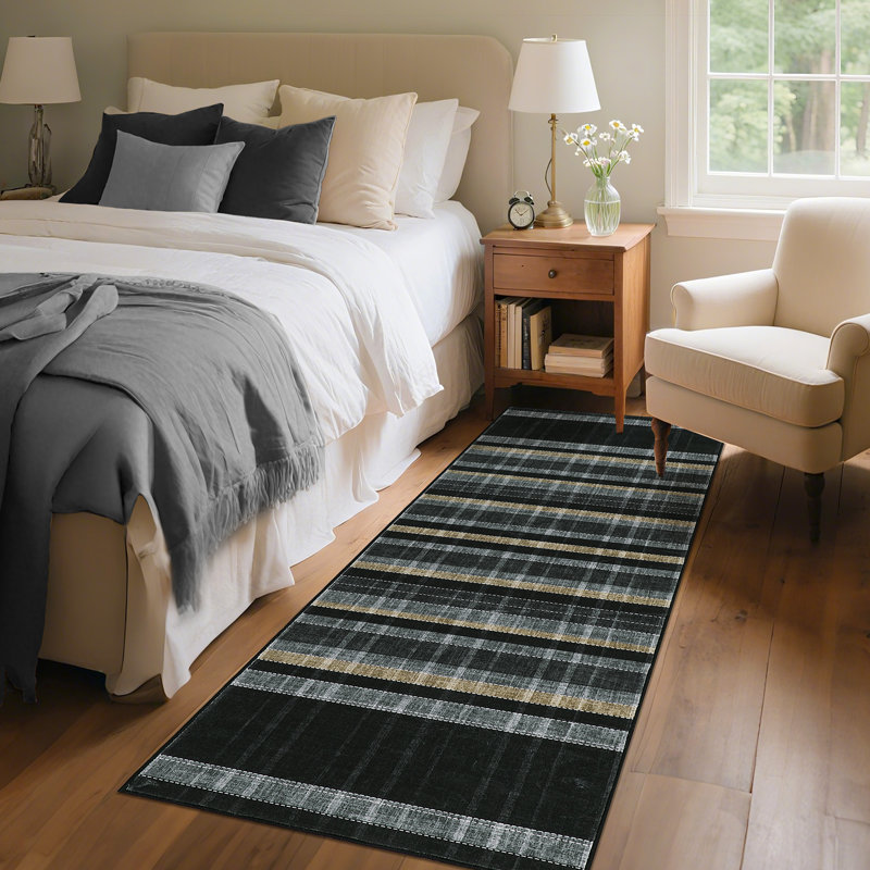 Plaid Machine Washable Rug for Living Room, Non-Slip Geometric Floor Mats, Stain-Resistant Soft Faux Wool Indoor Carpet for Bedroom