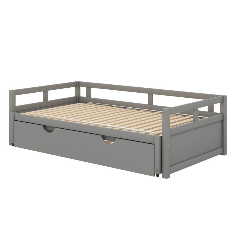 Twin Size Wooden Daybed With Sliding Trundle, Gray