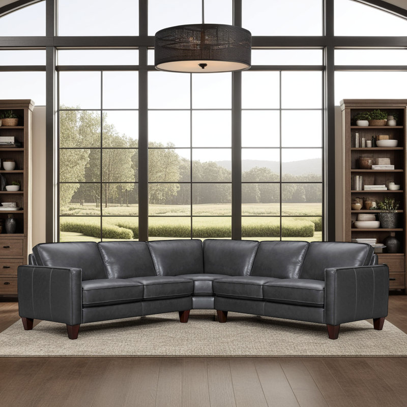 Canapé modulaire Junellen, Cuir véritable / similicuir noir