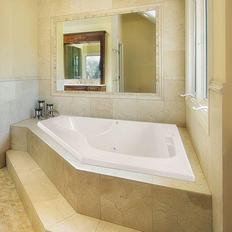 Lara 60'' x 60'' Whirlpool Acrylic Bathtub, White, Satin Brass