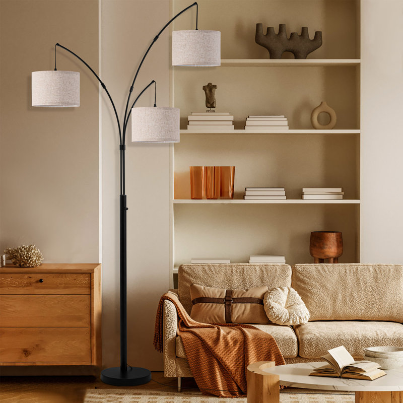 Smart 80" 3-Light Dimmable Arched Tree Floor Lamp with APP & Remote Control, Beige, Black, 80" - 3 Lights