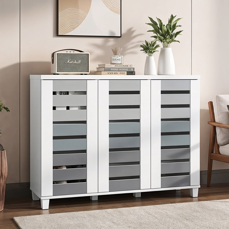 Armoire de rangement à chaussures Lismore jusqu'à 20 paires, Blanc, gris pierre, gris froid, hibou couche-tard