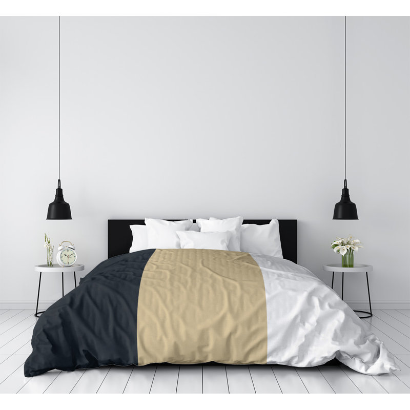 Modern & Contemporary Polyester Striped Duvet Cover, Queen Duvet Cover, Black/Beige/Cream