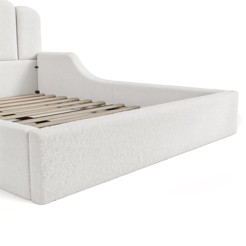 Lit de sol tapissier Teddy, Grand lit, Blanc antique