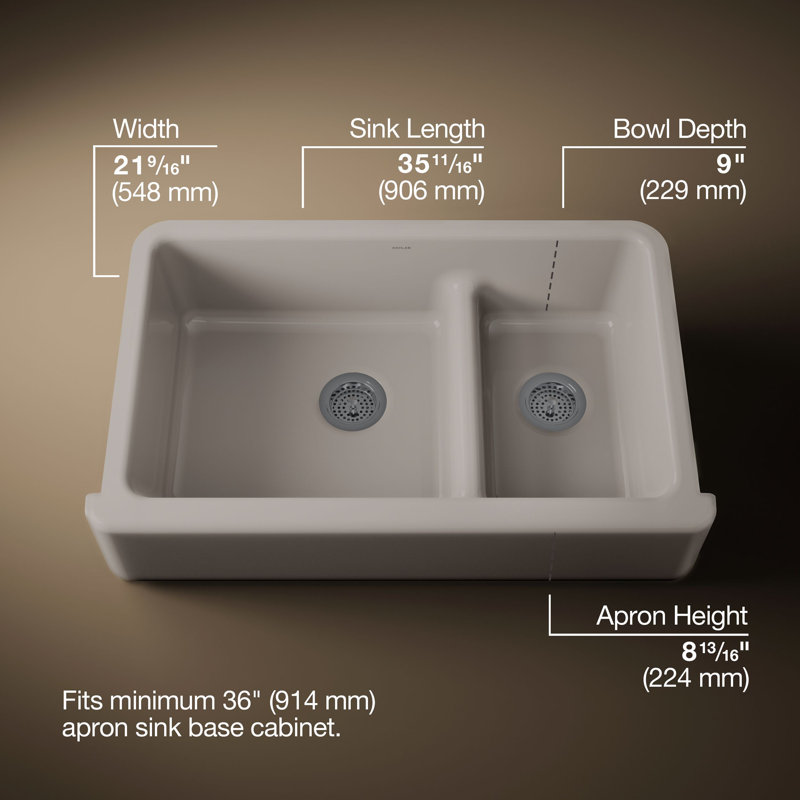 Whitehaven® 36" L x 22" W Double Basin Farmhouse Kitchen Sink, Truffle