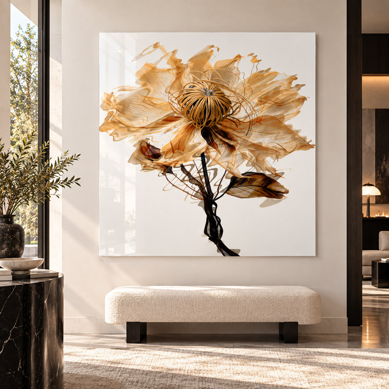 Tableau floral en acrylique de qualité supérieure Windsnap, œuvre d'art botanique moderne, prêt à accrocher, idéal pour le salon, la chambre, le bureau ou l'entrée.