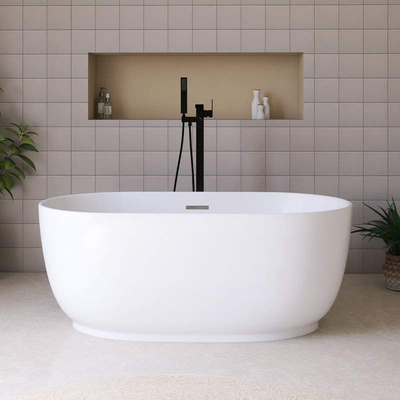 59'' Acrylic Freestanding Soaking Bathtub In Glossy White