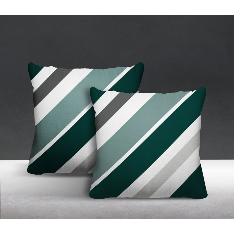  Coussin décoratif intérieur / extérieur à rayures, L 15 po x H 15 po, Émeraude