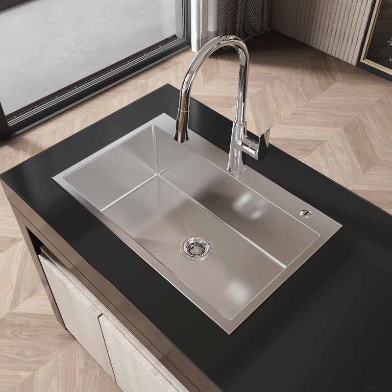 Stainless Steel Kitchen Sink, 30?x19? Single Bowl, Overmount Handmade Sink, with US Standard Drain and Hook, Gray