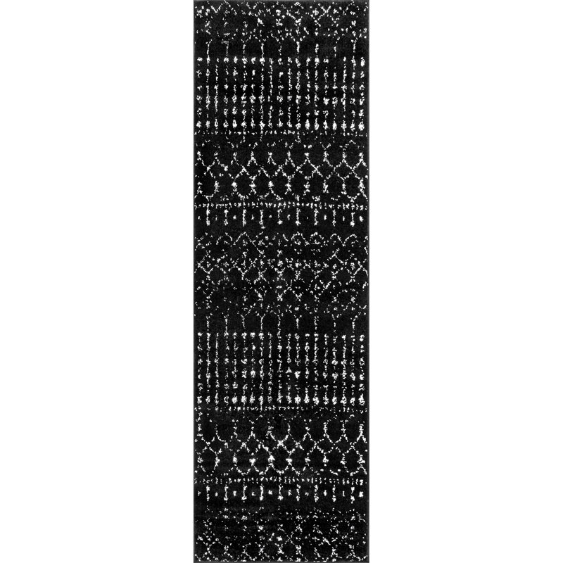 Cantin Moroccan Performance Black/White Rug, Runner 2'8" x 8'