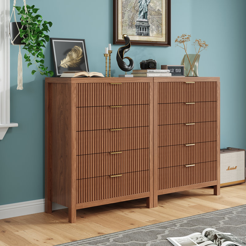 31.4'' W 5 - Drawers Dresser (Set Of 2), Walnut