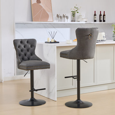 Aged And Retro Pu Swivel Barstools Adjusatble Seat Height From 26-33 Inch, Modern Bar Stools With Backs Comfortable Tufted For Home Pub And Kitchen Island (Set Of 2)