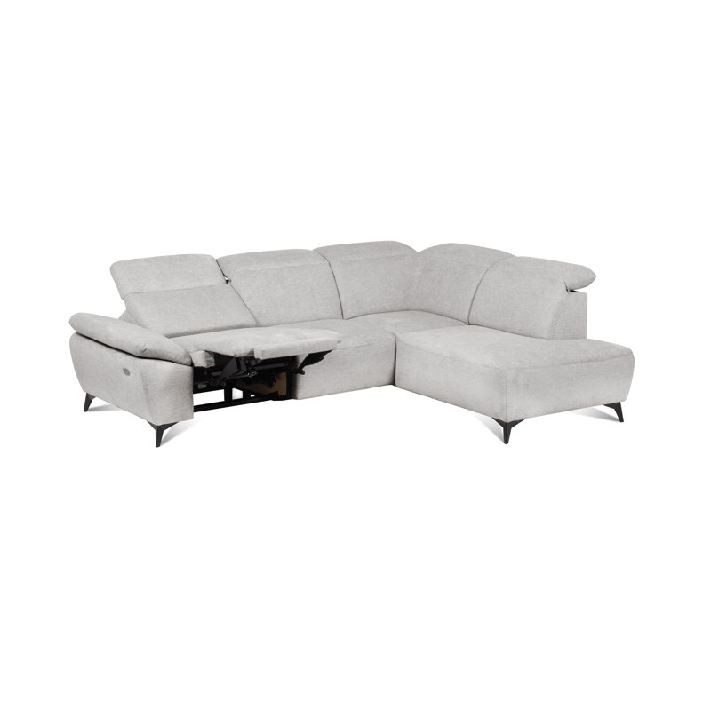 Relaxio Stylish Corner Sofa with Power Reclining & Multi Position Headrests & Adjustable Armrest, Grey, Right Hand Facing
