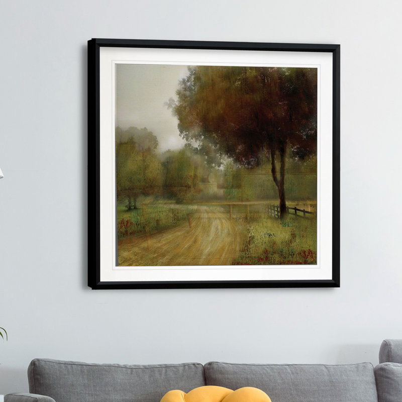 «Country Road», reproduction de peinture à l'huile, H 17,5 po x l 17,5 po x P 1,5 po, Encadré dans du plastique noir