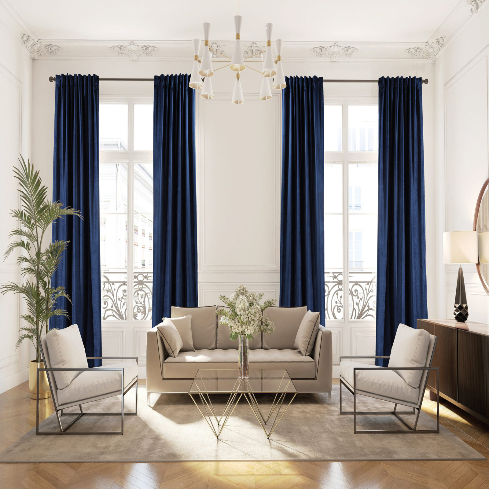 Matte Velvet Room Darkening Curtain Panel Set, 52" W x 108" L, 46 Midnight Blue
