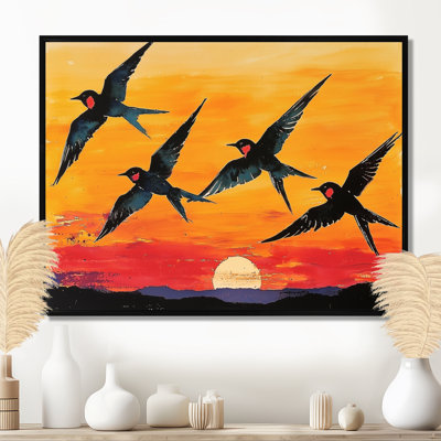 Swallows at Sunset - oiseau, art mural